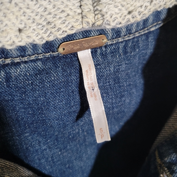 Free People | Distressed Denim Jacket S Grunge Hooded Streetwear Skater Hybrid - Picture 3 of 10